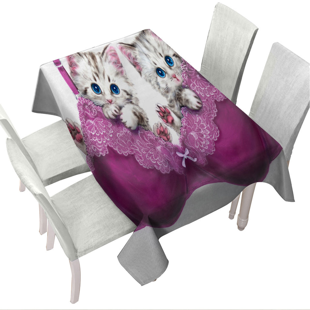 Funny Cats in Purple Bra Cute Grey Kittens Custom table Covers