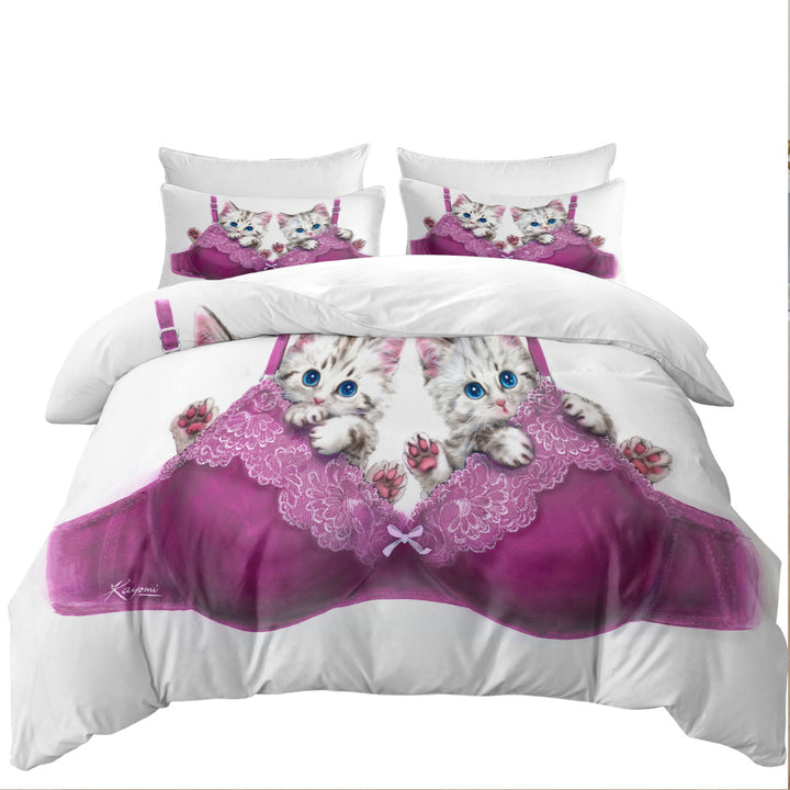 Funny Cats in Purple Bra Cute Grey Kittens Donna Covers