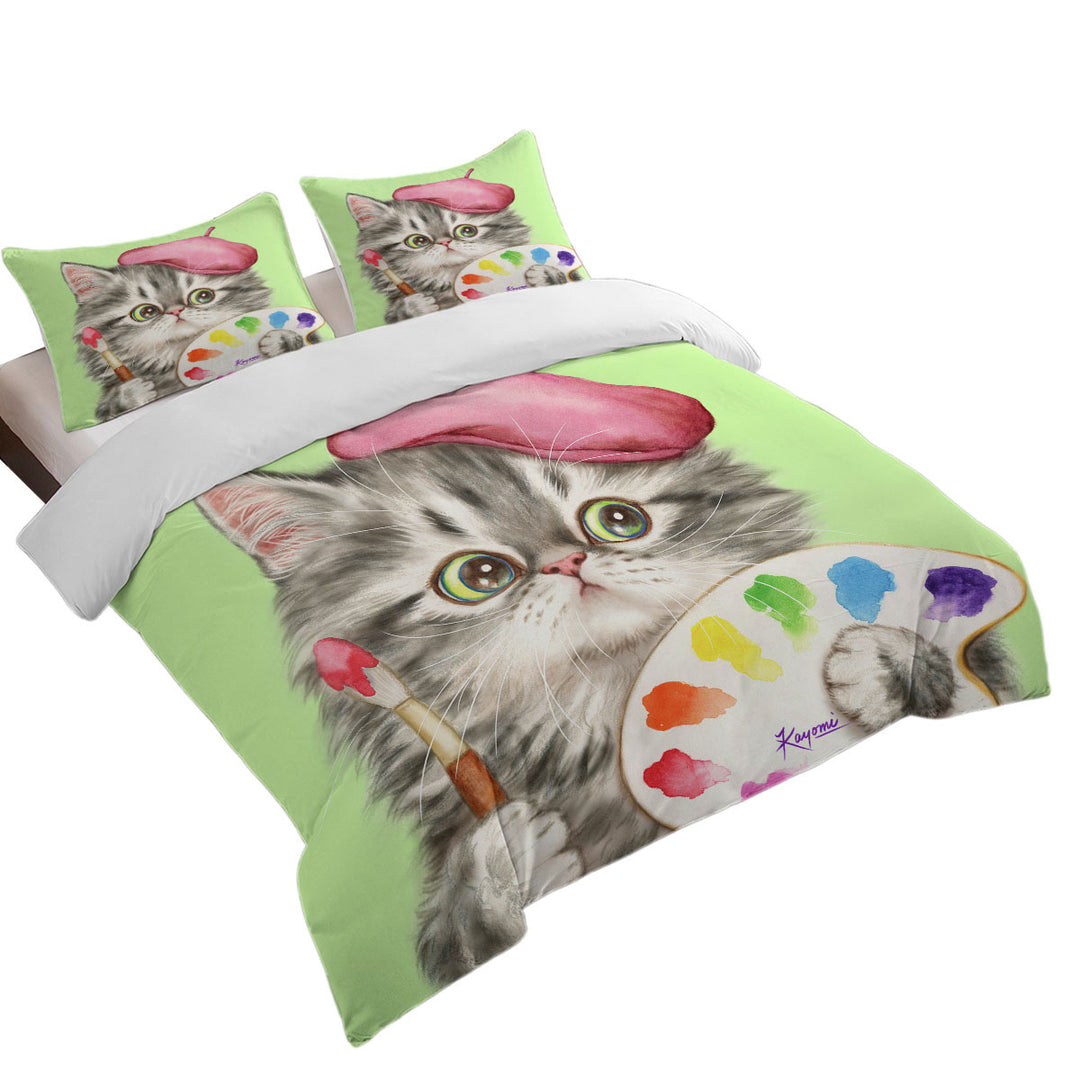 Funny Cats the Girly Kitten Artist Duvet Cover