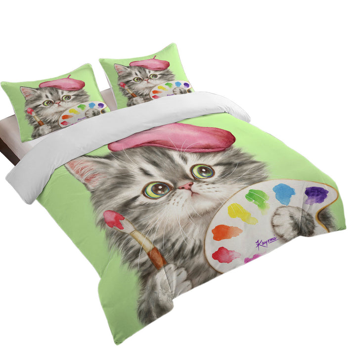 Funny Cats the Girly Kitten Artist Duvet Cover