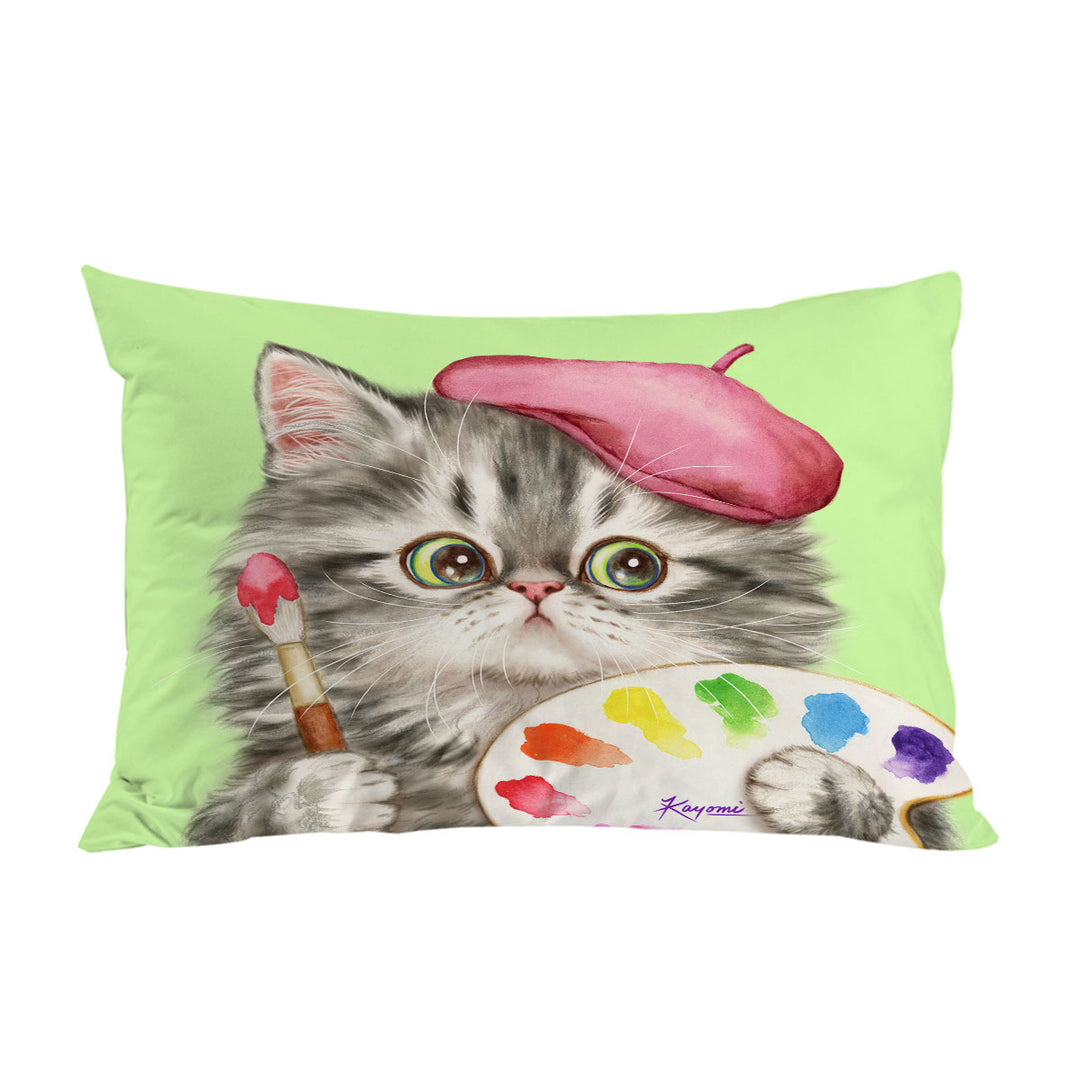 Funny Cats the Girly Kitten Artist Pillowcase