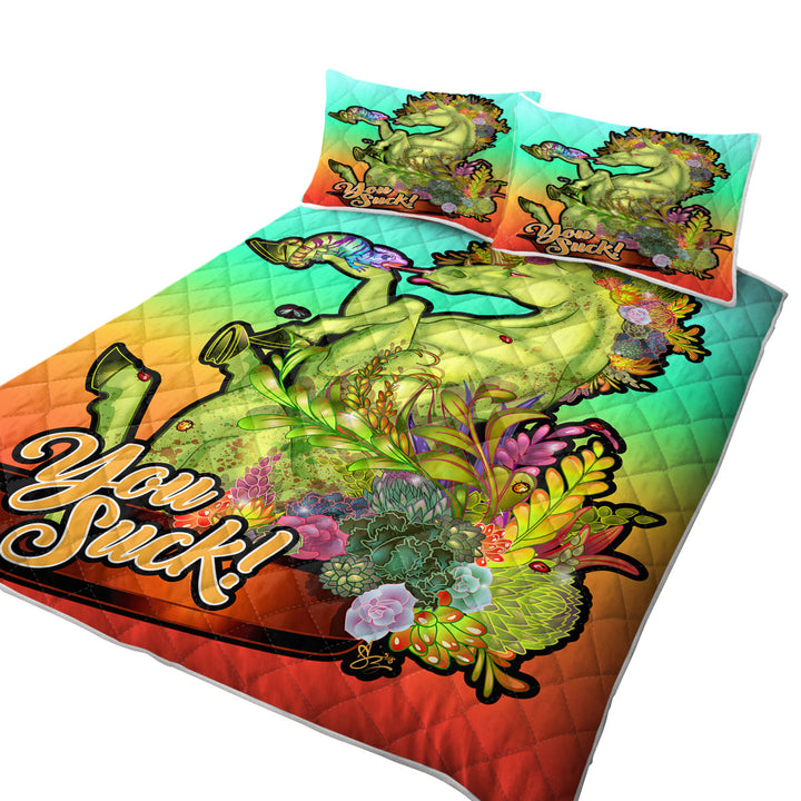 Funny Chameleon and Rudicorn Quote King Size Bedspreads