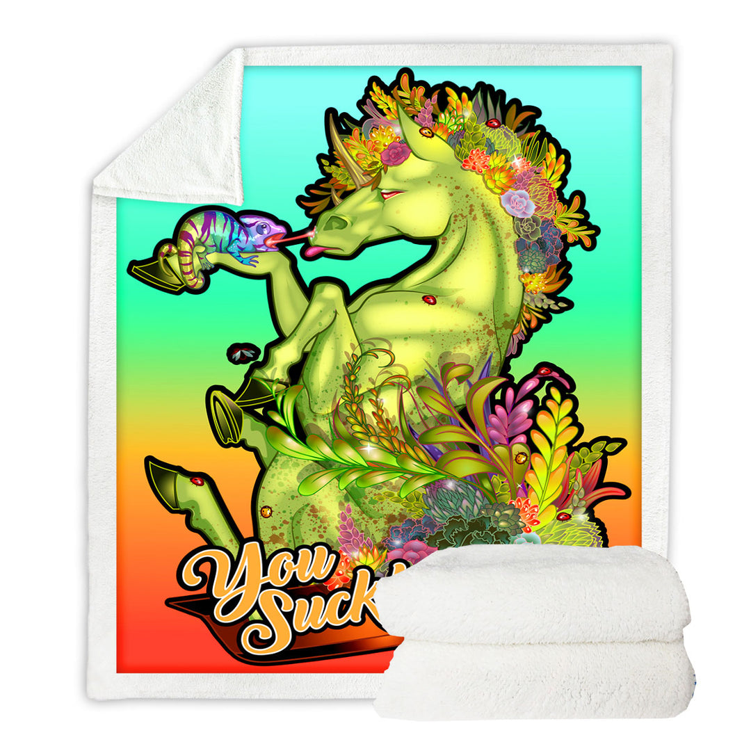 Funny Chameleon and Rudicorn Quote Sofa Blankets