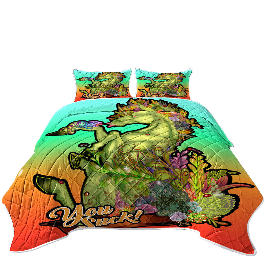 Funny Chameleon and Rudicorn Quote Summer Quilt