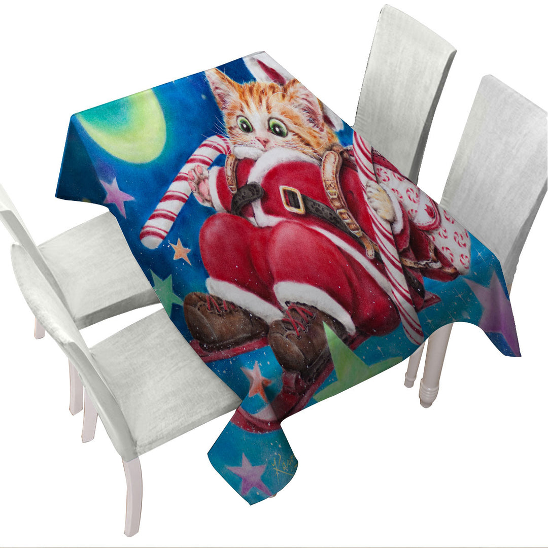 Funny Christmas Cats Skiing Kitten Santa Custom table cloth