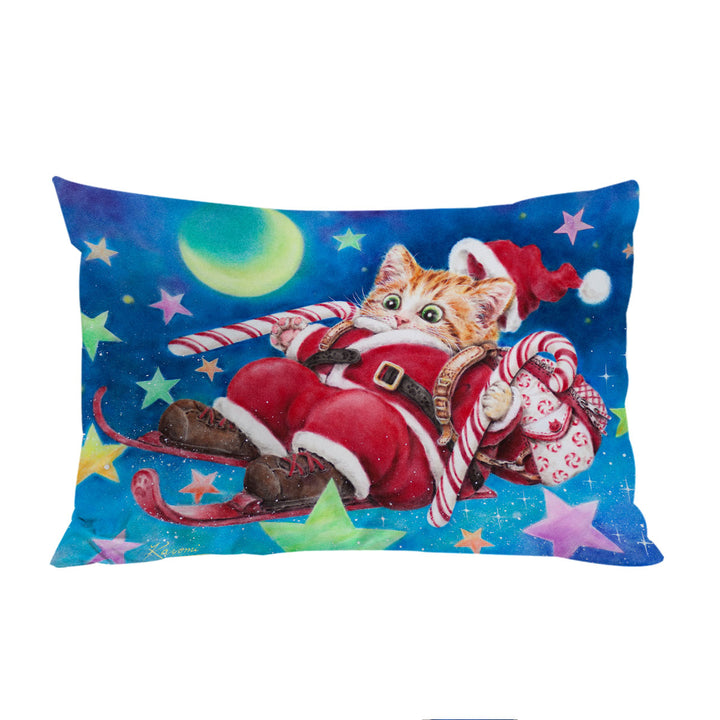 Funny Christmas Cats Skiing Kitten Santa Pillow Cases