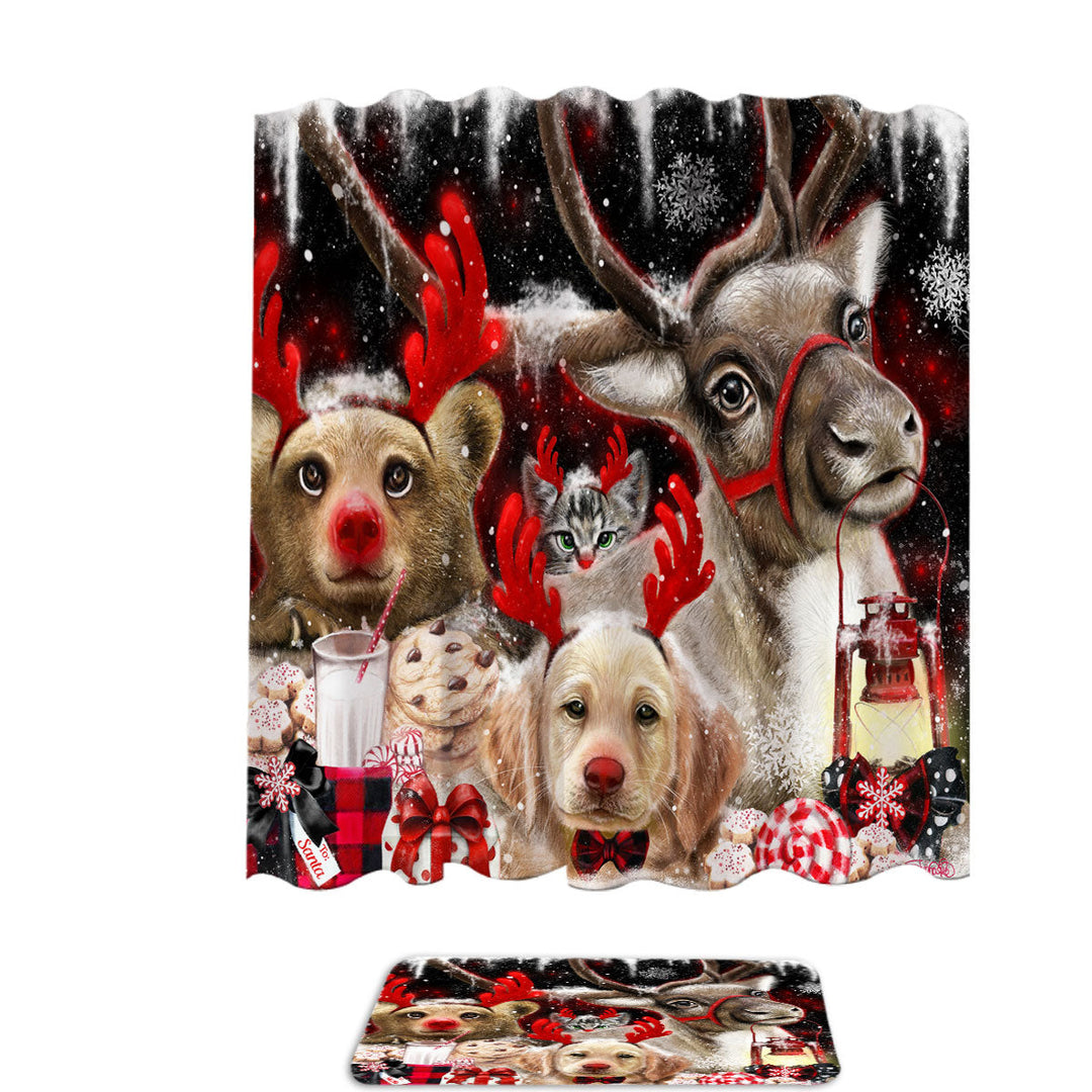 Funny Christmas Shower Curtains Online Santas Reindeer Animals