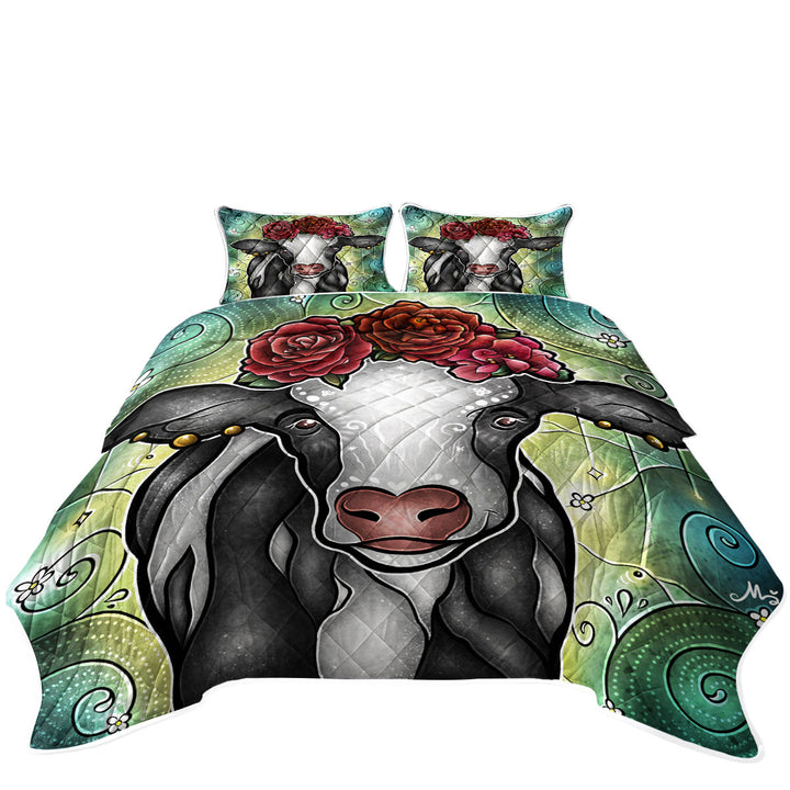Funny Cow Stained Glass Art Cowlo Frida Coverlets