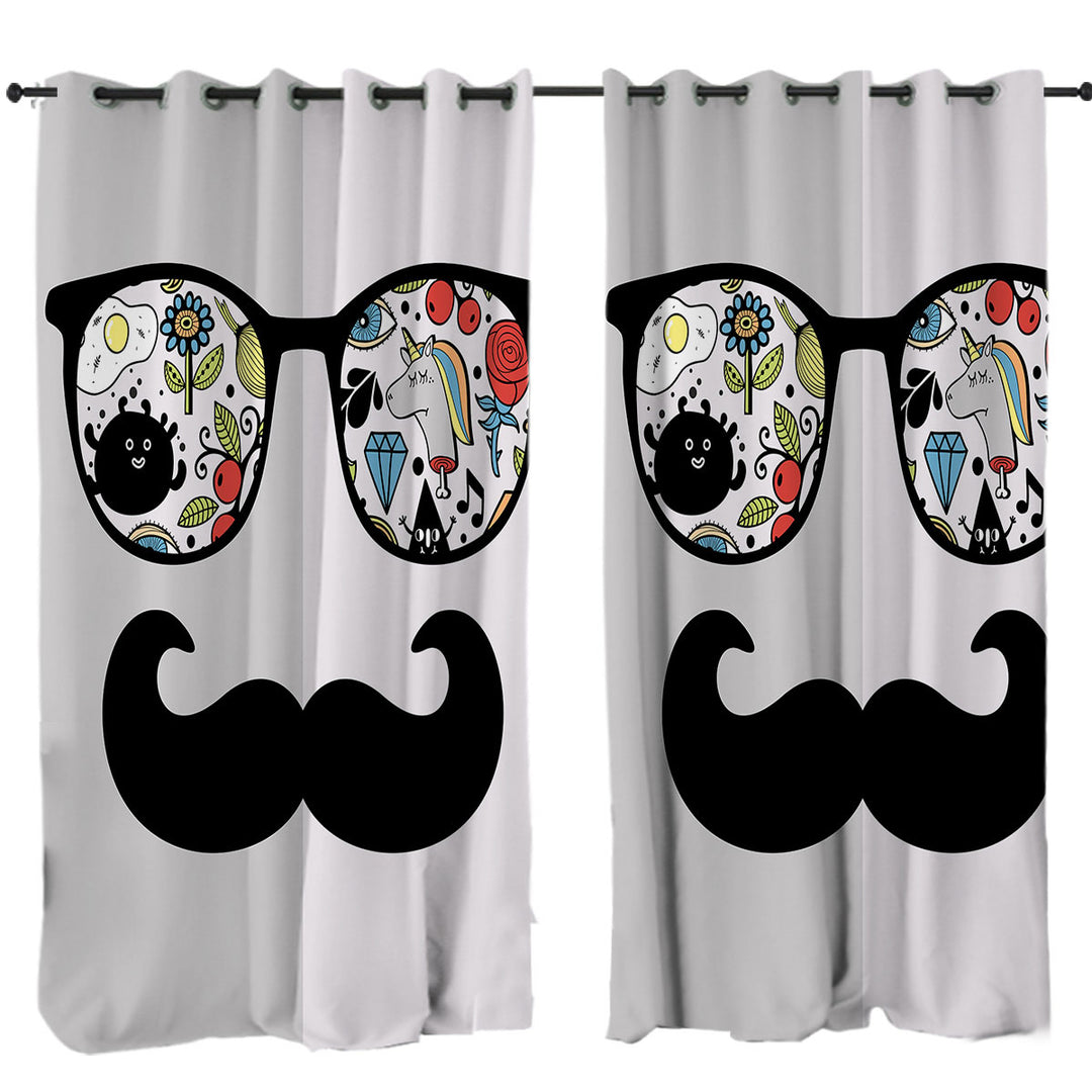 Funny Crazy Drawings on Cool Glasses Curtains