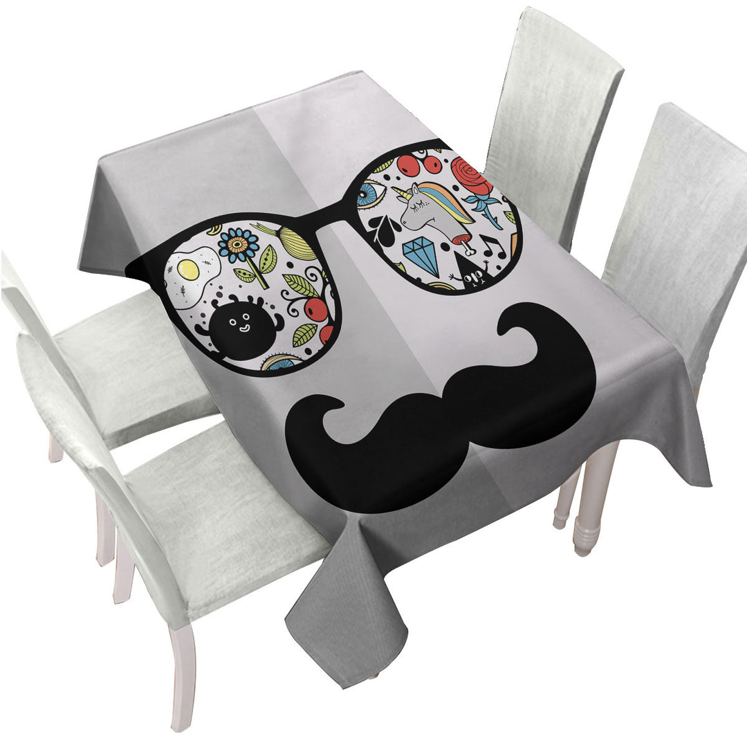 Funny Crazy Drawings on Cool Glasses Custom table cloth