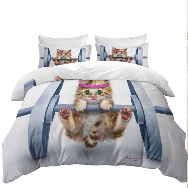 Funny Cute Cat Lifting Weights Kitten King Duvet Cover set