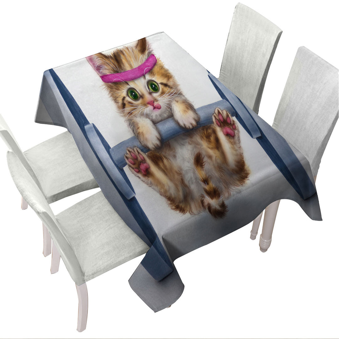 Funny Cute Cat Lifting Weights Kitten Tablecloths