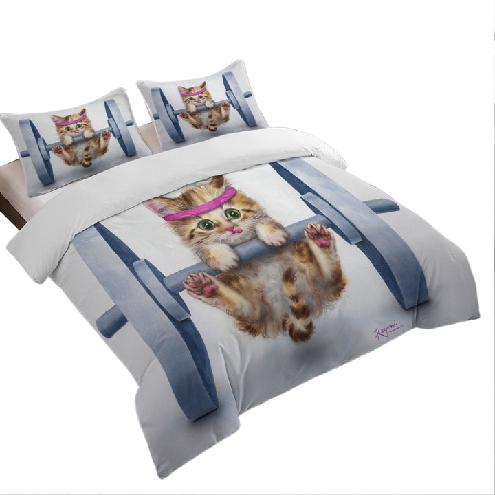 Funny Cute Cat Lifting Weights Kitten full Size Duvet Cover