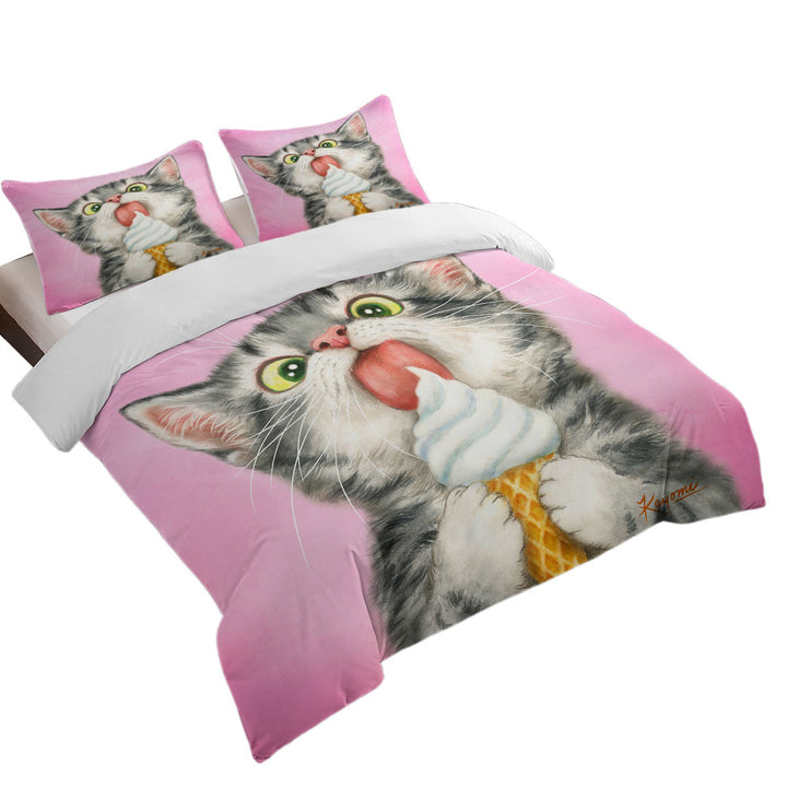 Funny Cute Cats Art Licking Ice Cream Kitten Coverlets