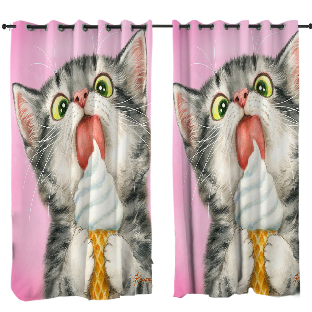 Funny Cute Cats Art Licking Ice Cream Kitten Curtains