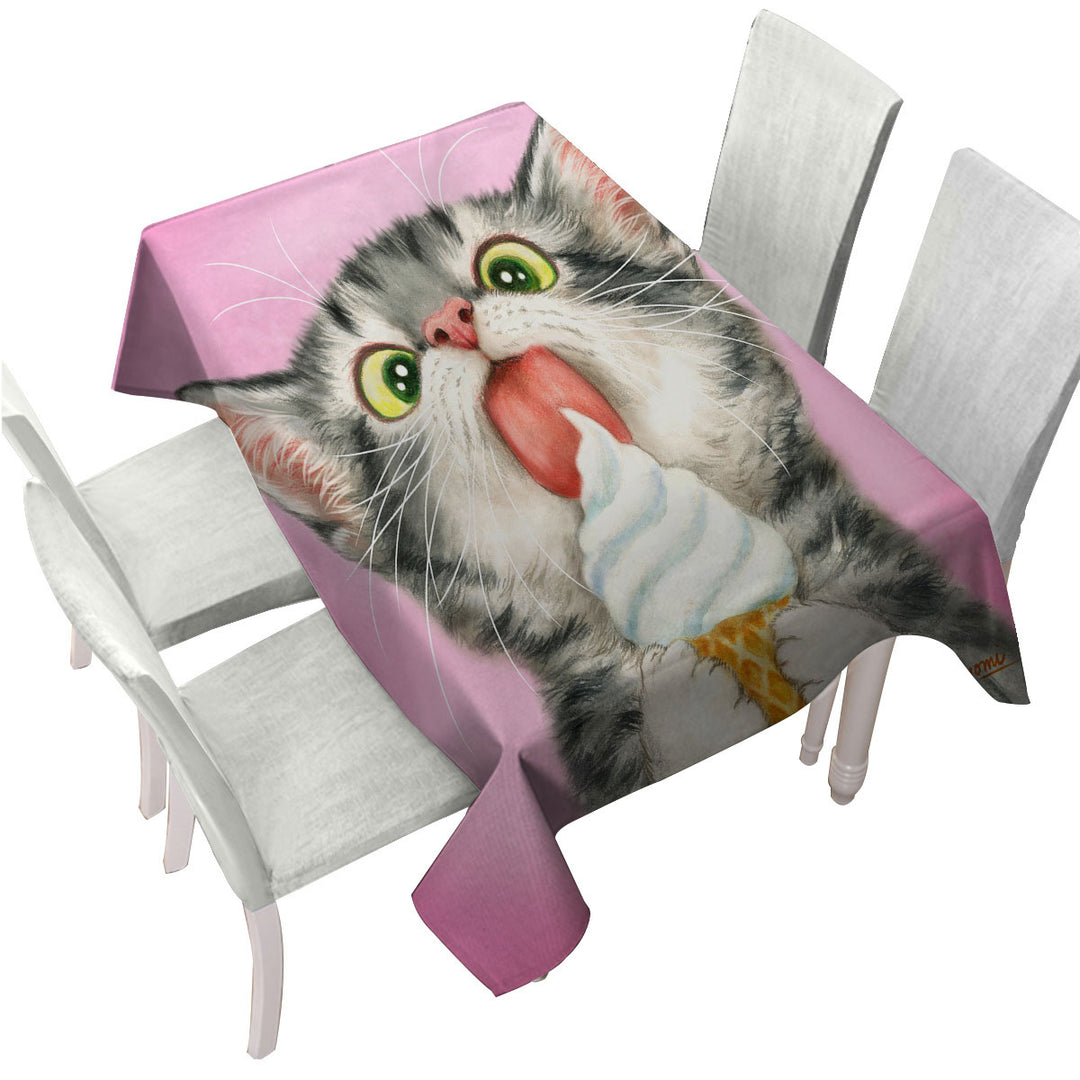 Funny Cute Cats Art Licking Ice Cream Kitten Custom table cloth