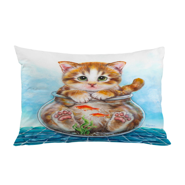 Funny Cute Cats Design Ginger Kitten in Fish Bowl Bed Covers