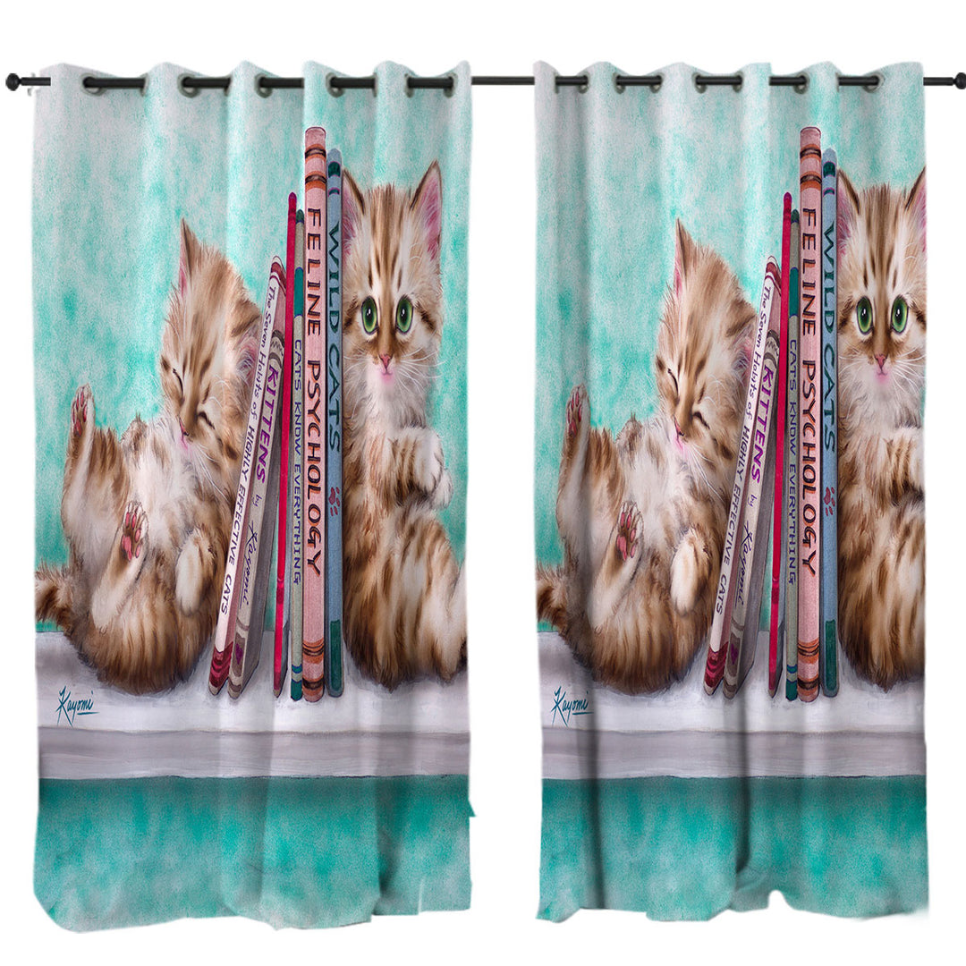 Funny Cute Cats Designs Books and Kittens Curtains for Living Room