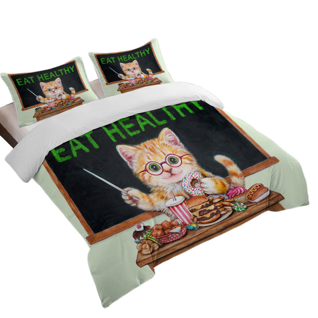 Funny Cute Cats Fast Food Teacher Kitten Duvet Cover