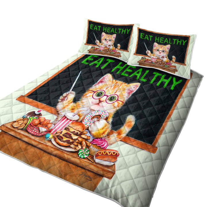 Funny Cute Cats Fast Food Teacher Kitten Twin Quilt