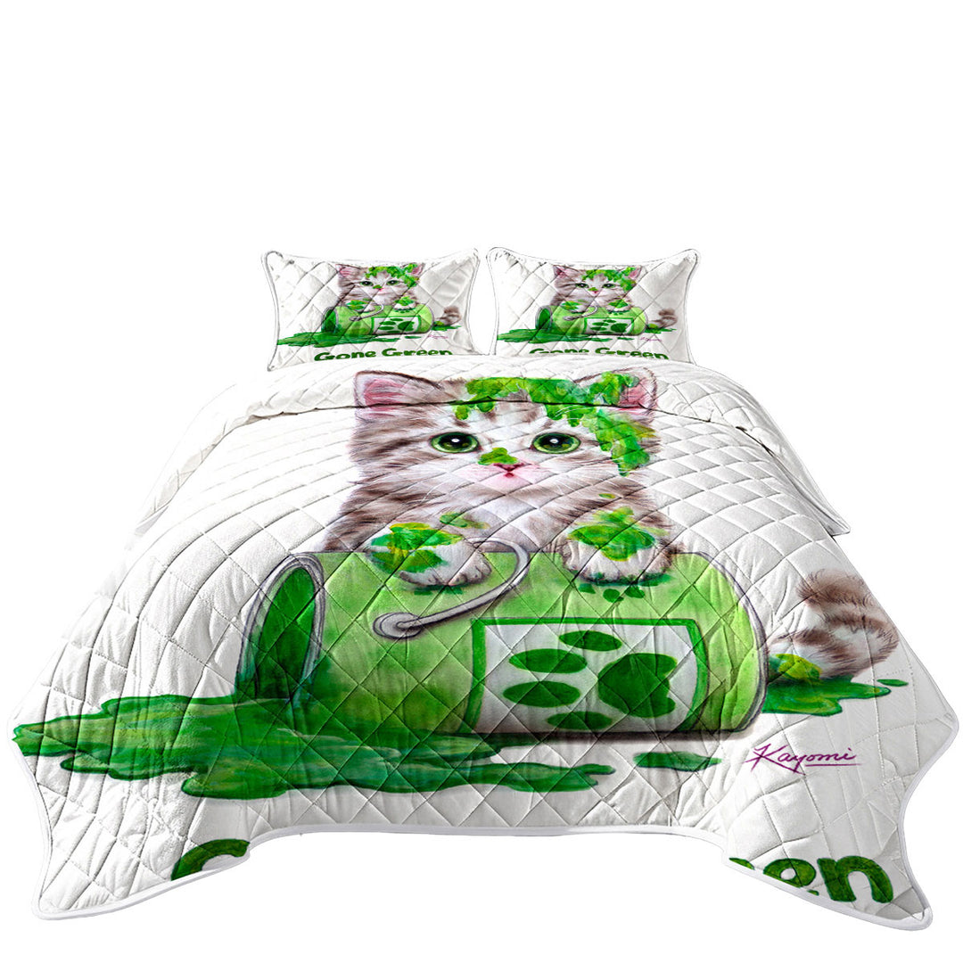 Funny Cute Cats Gone Green Tabby Kitten Coverlet