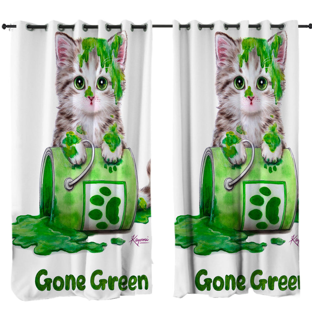 Funny Cute Cats Gone Green Tabby Kitten Curtain
