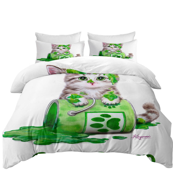 Funny Cute Cats Gone Green Tabby Kitten King Size Duvet Cover