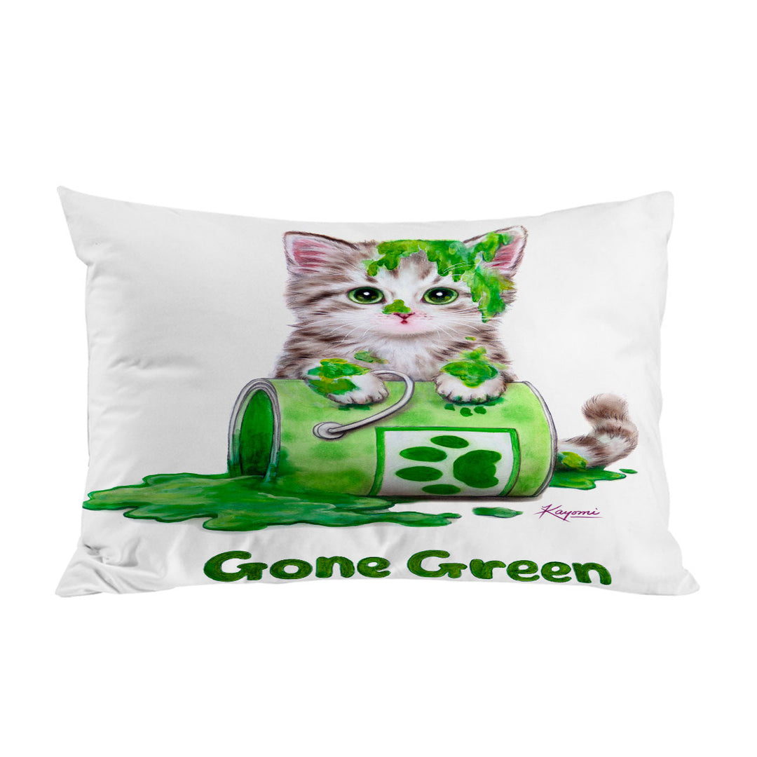 Funny Cute Cats Gone Green Tabby Kitten Pillowcase