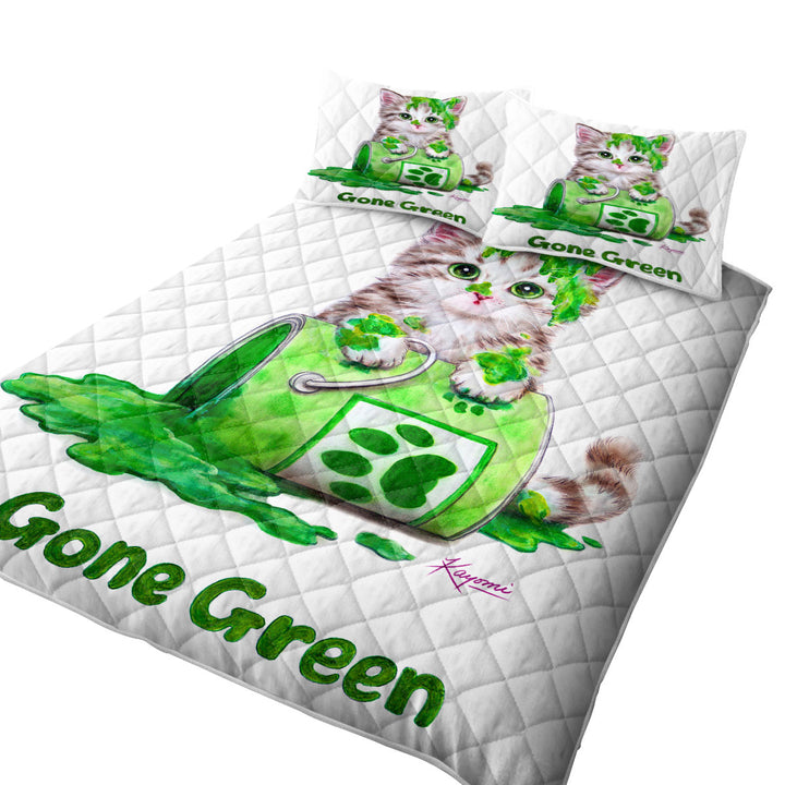 Funny Cute Cats Gone Green Tabby Kitten Quilts