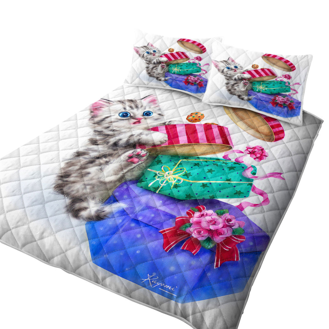 Funny Cute Christmas Gifts Thief Cookie Kitty Cat California King Quilt Sets