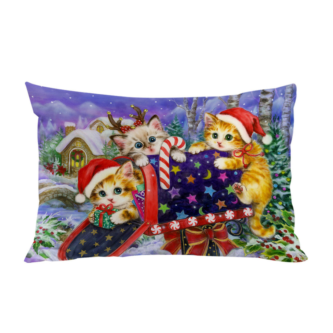 Funny Cute Christmas with Three Cats Kittens Pillowcase
