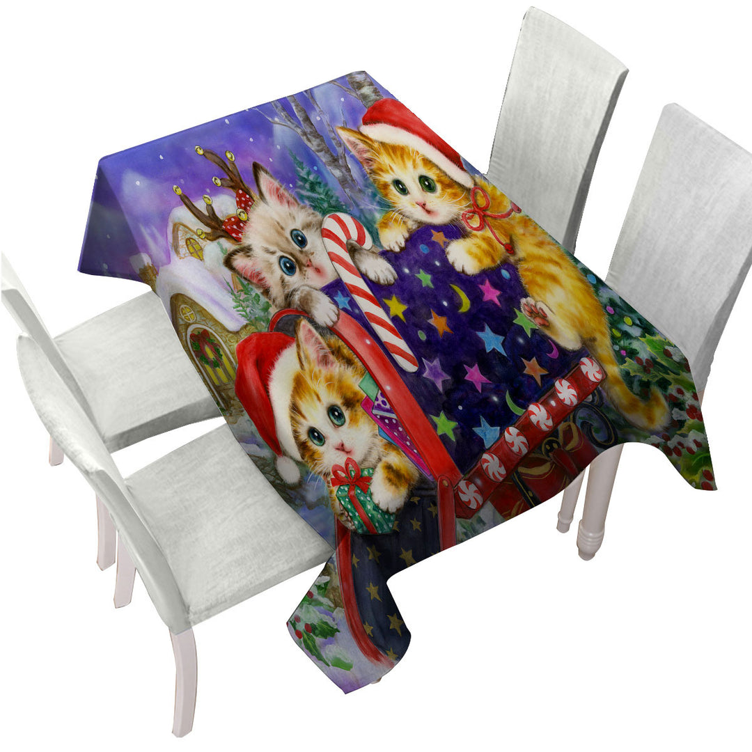 Funny Cute Christmas with Three Cats Kittens Tablecloth
