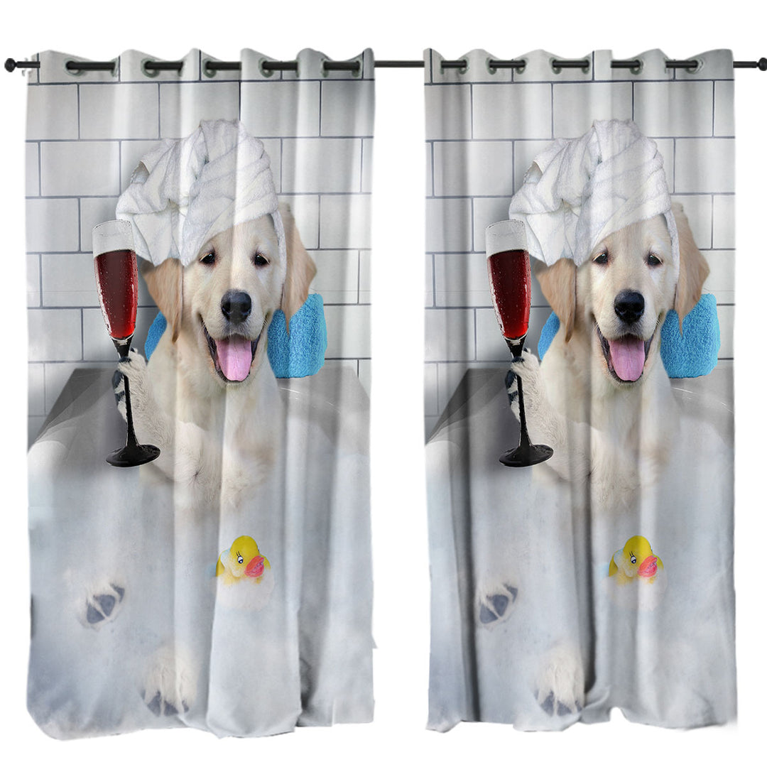 Funny Cute Golden Retriever Dog Bath Curtains