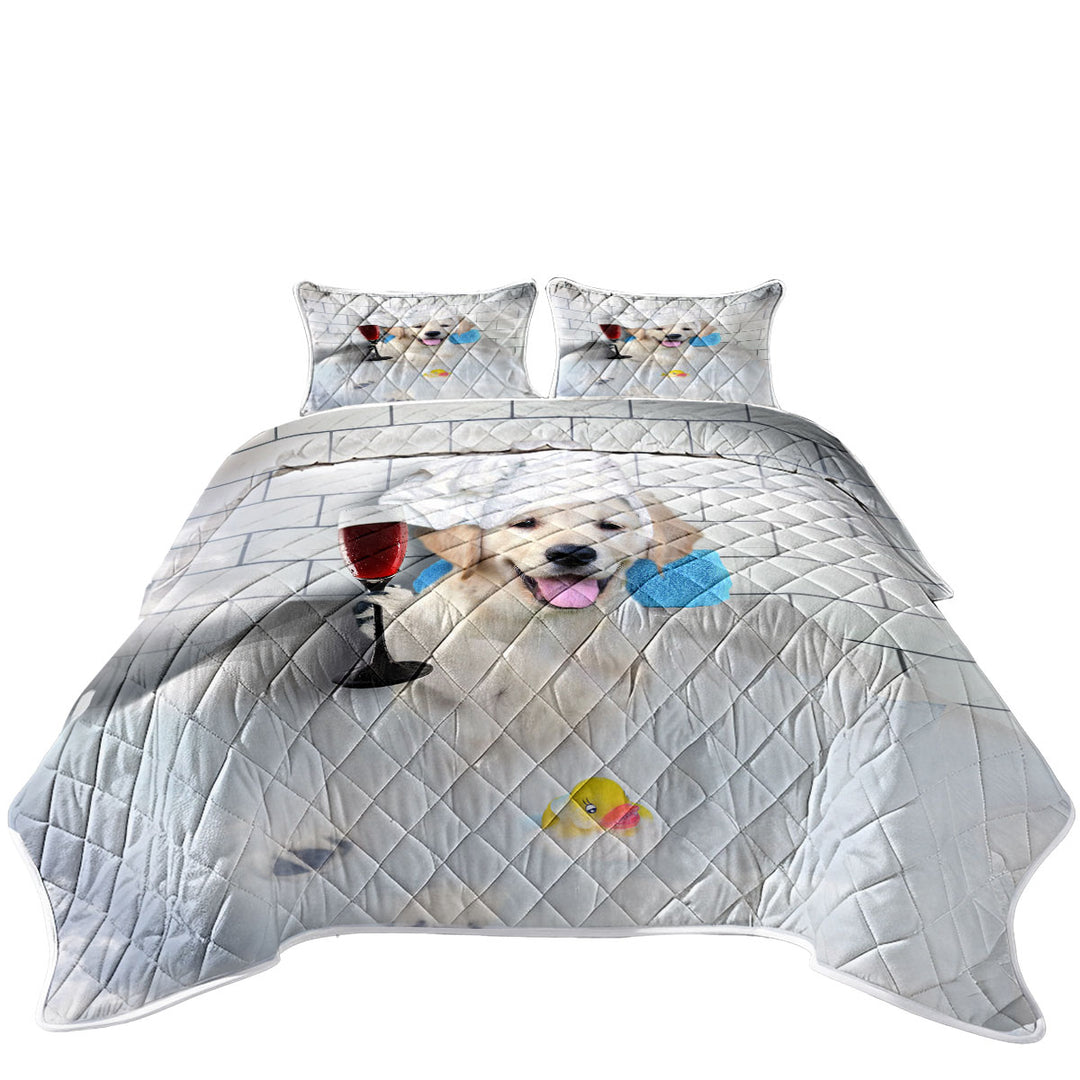 Funny Cute Golden Retriever Dog Bath Quilts