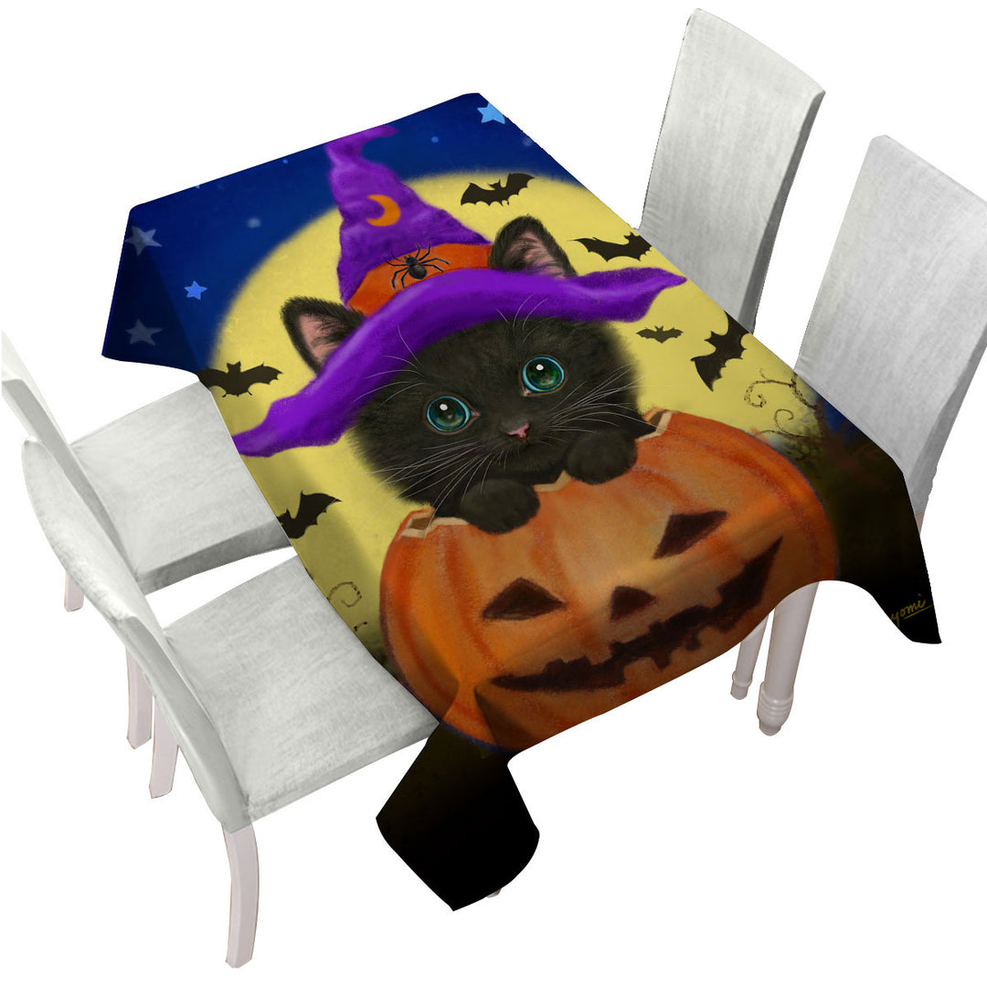 Funny Cute Halloween Black Cat in Pumpkin Custom table cloth