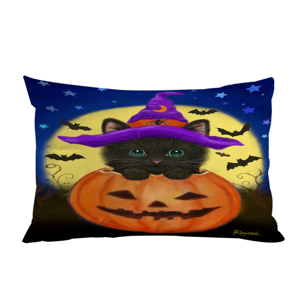 Funny Cute Halloween Black Cat in Pumpkin King Pillow Cases