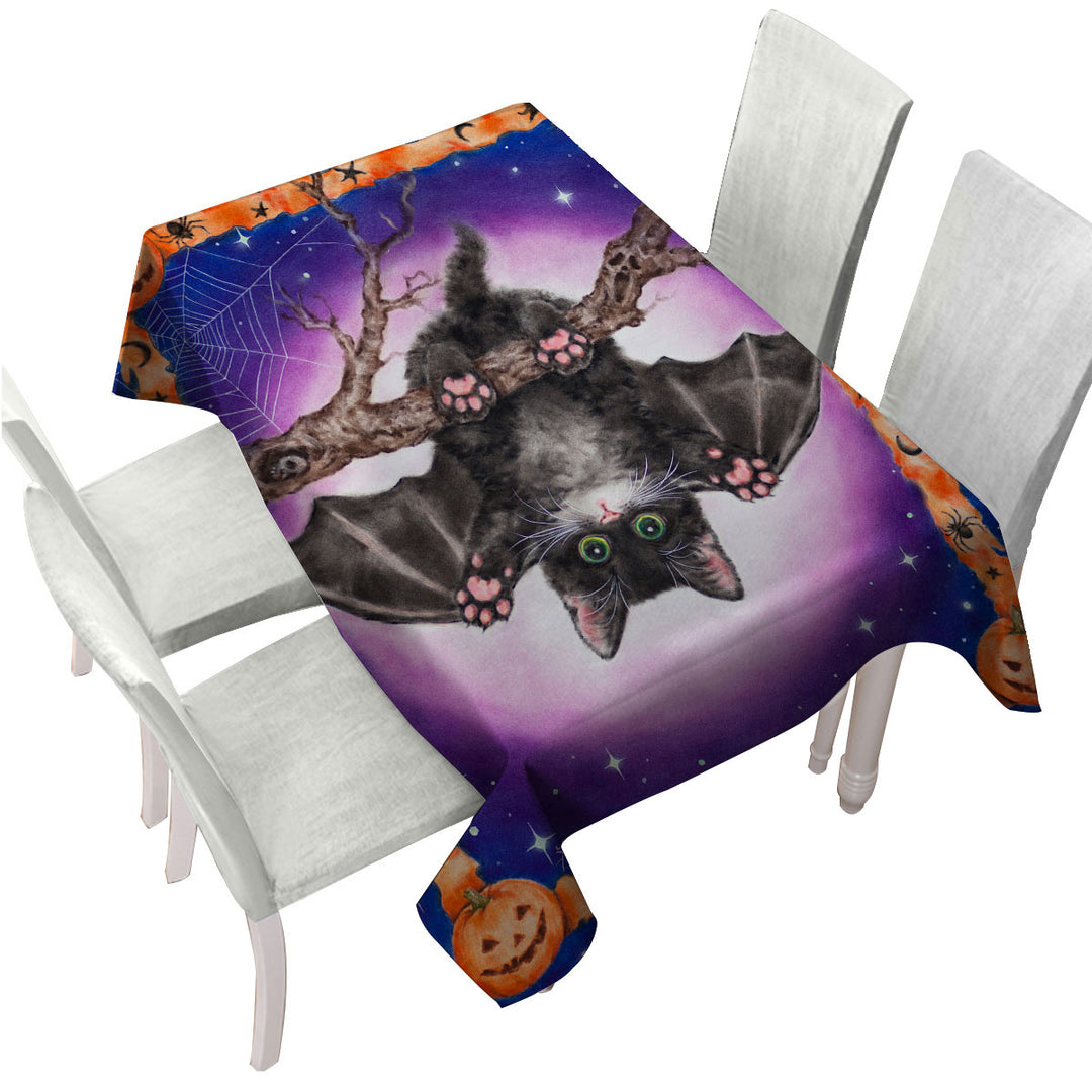 Funny Cute Halloween Kitten Bat Custom tablecloths