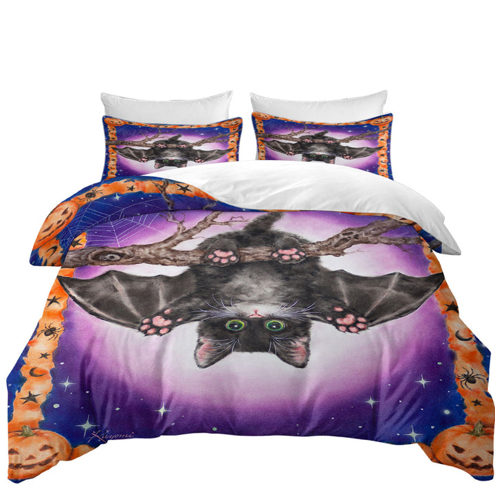Funny Cute Halloween Kitten Bat King Duvet Cover set