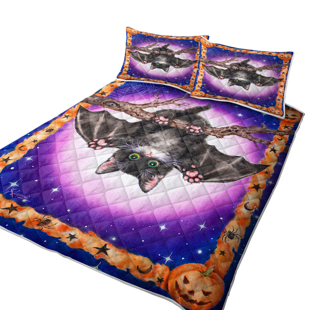 Funny Cute Halloween Kitten Bat Quilt