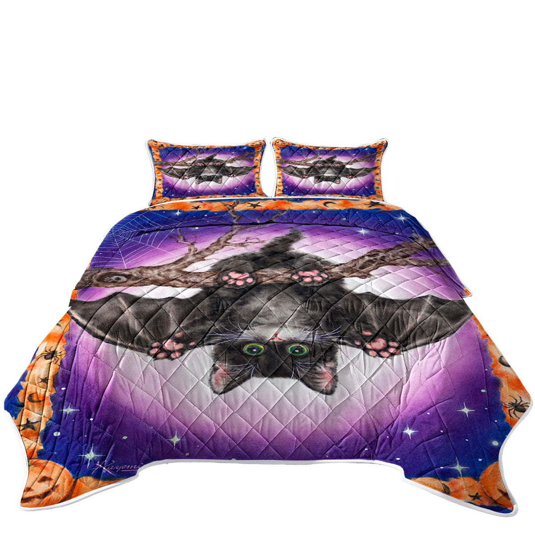 Funny Cute Halloween Kitten Bat Quilts