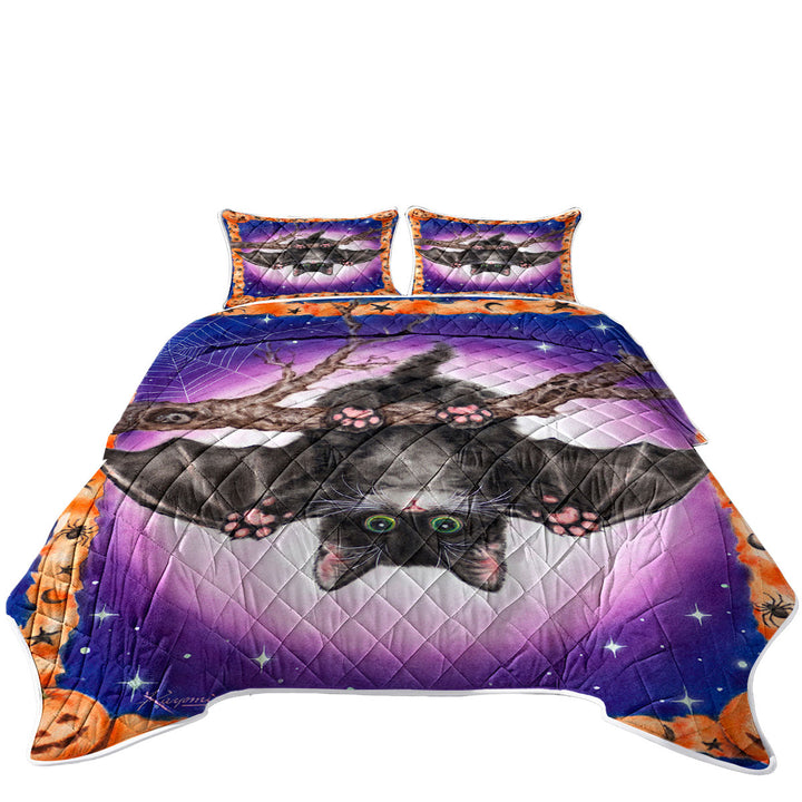 Funny Cute Halloween Kitten Bat Quilts