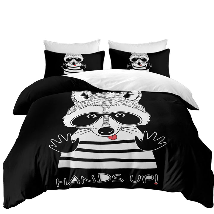 Funny Cute Prisoner Raccoon King Quilt Cover