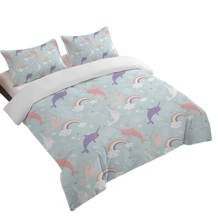 Funny Cute Rainbow Unicorn Dolphin for Kids King Duvet Cover set