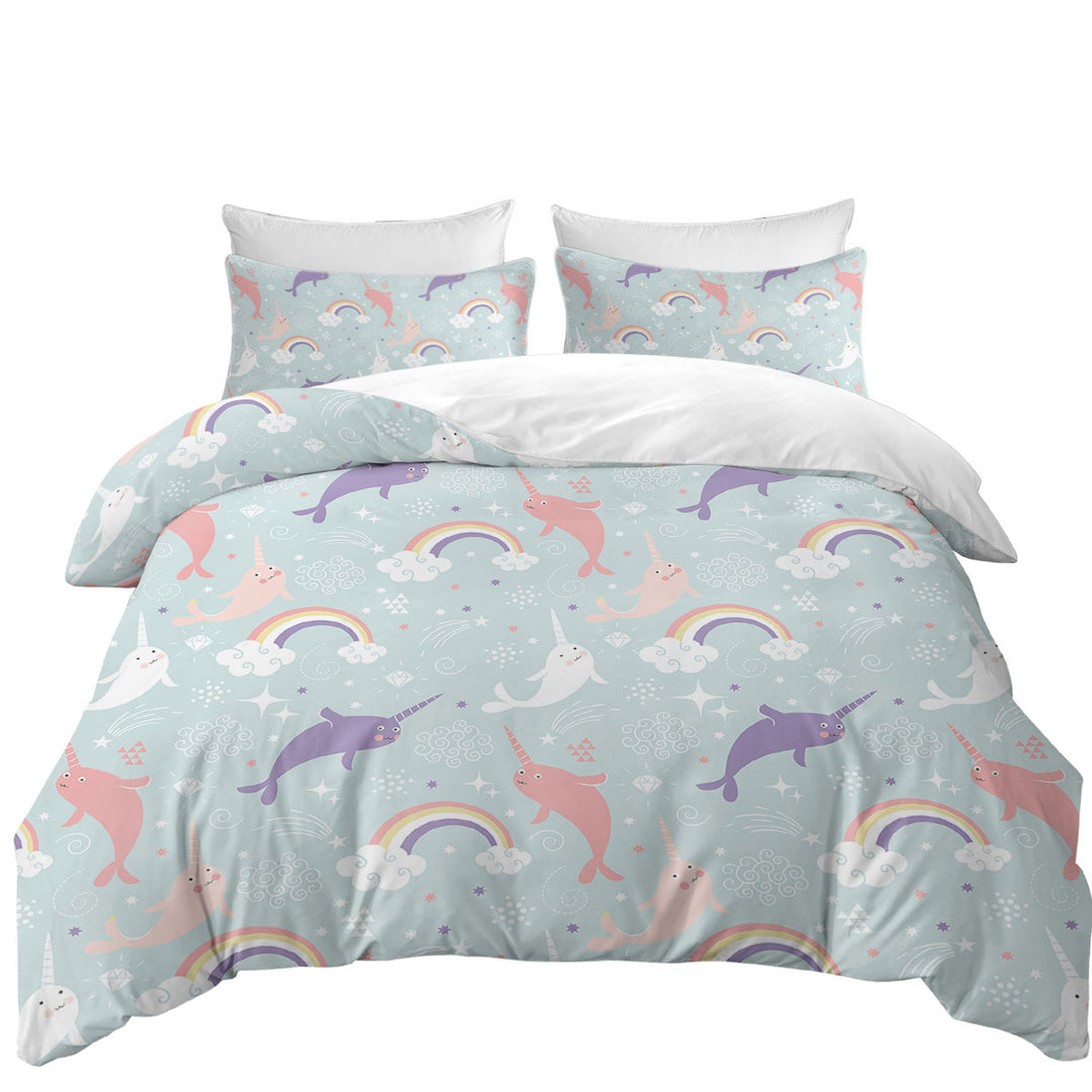 Funny Cute Rainbow Unicorn Dolphin for Kids King Size Duvet Cover