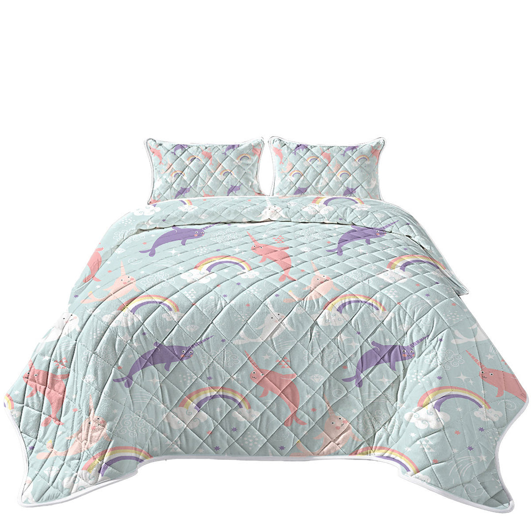 Funny Cute Rainbow Unicorn Dolphin for Kids Quilts