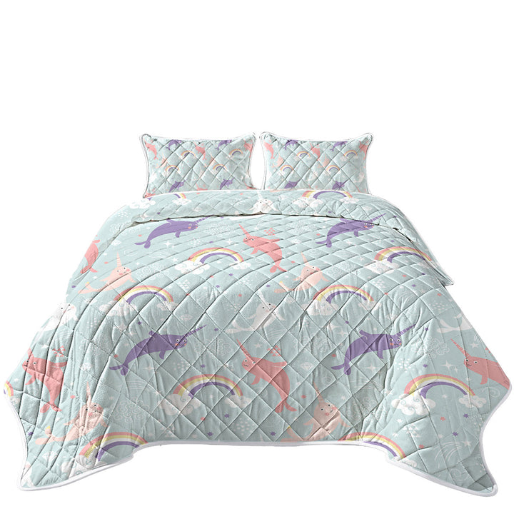 Funny Cute Rainbow Unicorn Dolphin for Kids Quilts