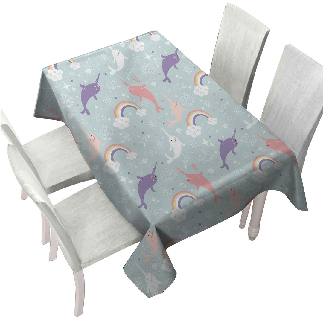 Funny Cute Rainbow Unicorn Dolphin for Kids Tablecloth