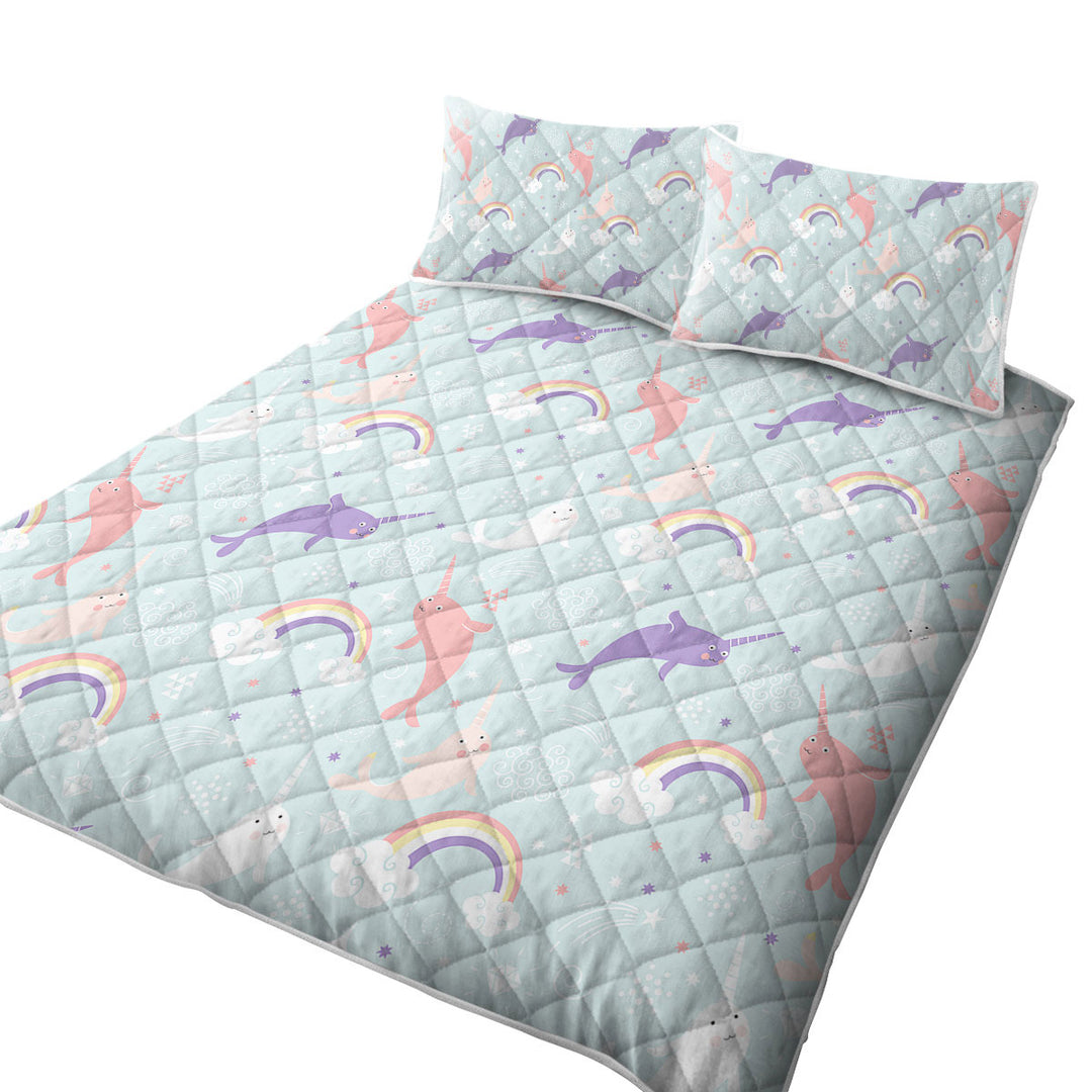 Funny Cute Rainbow Unicorn Dolphin for Kids Twin Quilt