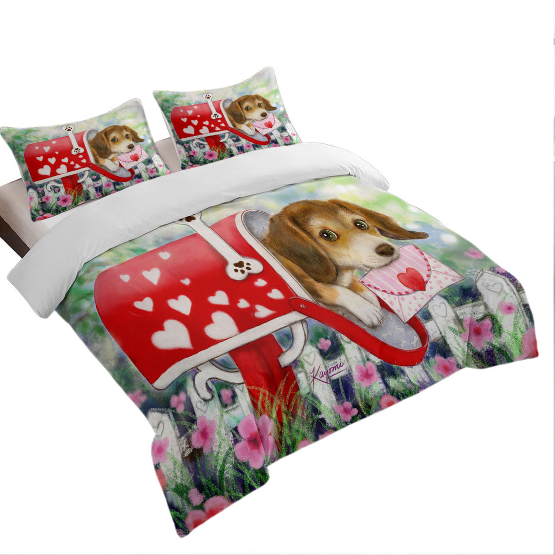Funny Dog Mailbox Puppy with Hearts California King Duvet Cover