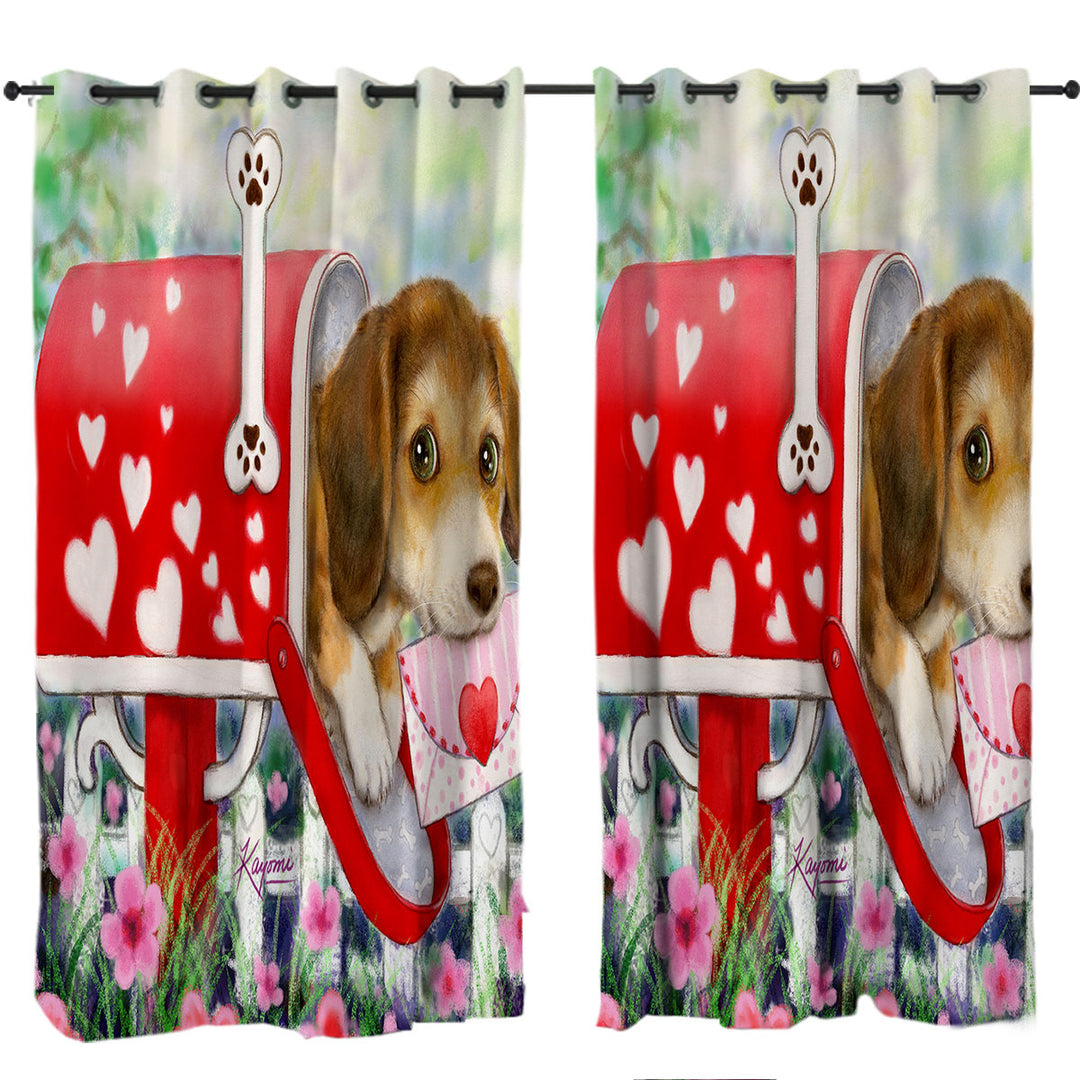 Funny Dog Mailbox Puppy with Hearts Curtains for Living Room
